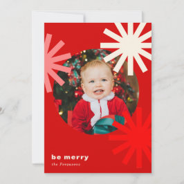 Tarjeta de vacaciones Be Merry Fun Red White Pompo