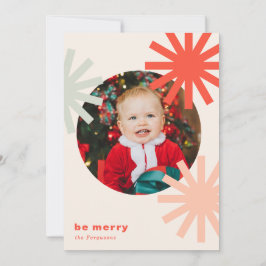 Tarjeta de vacaciones Be Merry Fun Red White Pompo