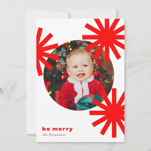 Tarjeta de vacaciones Be Merry Fun White Red Pompo (Anverso)