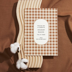 Tarjeta de vacaciones Beige Brown Buffalo Plaid Ty