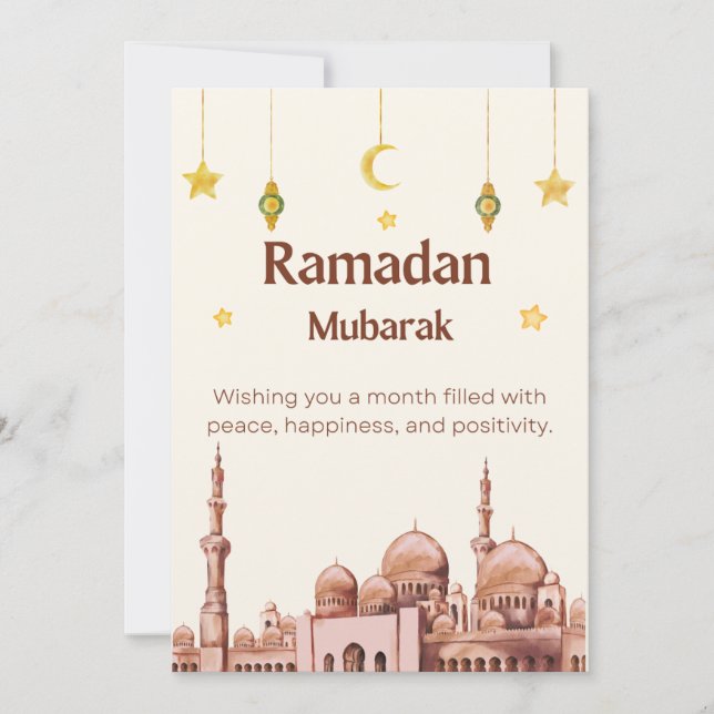 Tarjeta de vacaciones Beige-Ilustrativa Ramadan Mu (Anverso)
