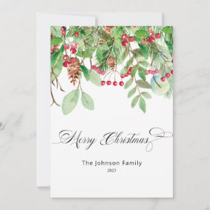 Tarjeta de vacaciones Berries y Greenery Navidades