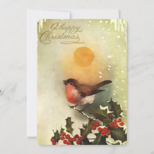 Tarjeta De Vacaciones Bird On Holly Branch Vintage