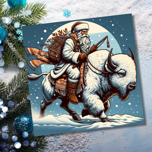Tarjeta de vacaciones Bison Buffalo Santa Claus pa (Subido por el creador)