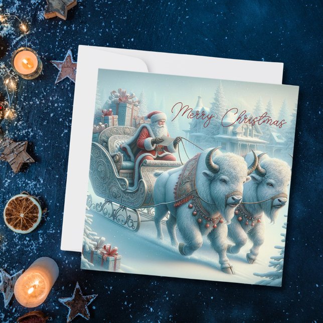 Tarjeta de vacaciones Bison Buffalo Santa Claus pa (Subido por el creador)