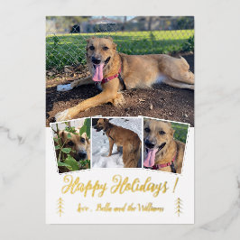 Tarjeta de vacaciones blanca con lámina dorada y c