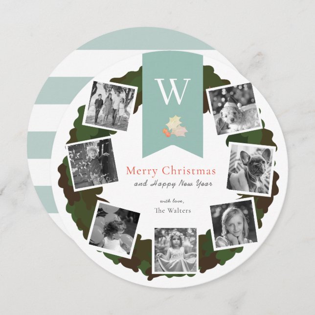 Tarjeta de vacaciones blanca Wreath de vegetación  (Anverso / Reverso)