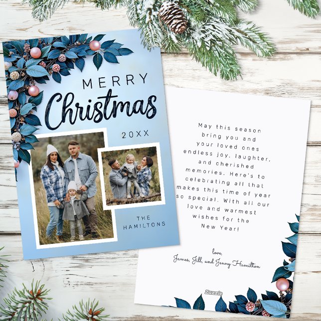 Tarjeta de vacaciones Blue Botanical 2 Navidades d (Blue Christmas Card)