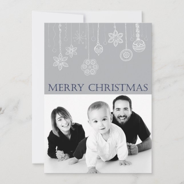 Tarjeta de vacaciones Blue Merry Christmas Family (Anverso)