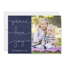 Tarjeta de vacaciones Blue Painted Peace Love Joy 