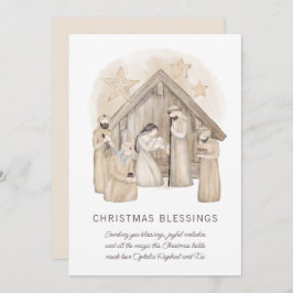 Tarjeta de vacaciones Boho Nativity Stable Scene