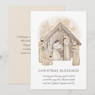 Tarjeta de vacaciones Boho Nativity Stable Scene