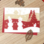 Tarjeta de vacaciones Borgoña y Oro para Snowmen<br><div class="desc">¡Los colores cambian esta tarjeta de vacaciones de la empresa burgundy & gold a sus propios valores hex de la empresa! Las obras de arte en blanco y borgoña de esta tarjeta se pueden cambiar a cualquier color, mientras que el brillante diseño de purpurina dorado tiene otros filtros entre los...</div>