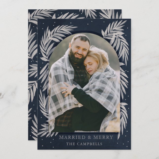 Tarjeta de vacaciones botánica Navy Silver Merry A (Anverso / Reverso)