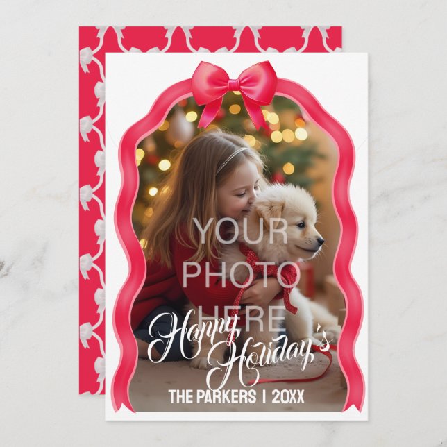 Tarjeta de vacaciones Bows Flat - Roja (Anverso / Reverso)