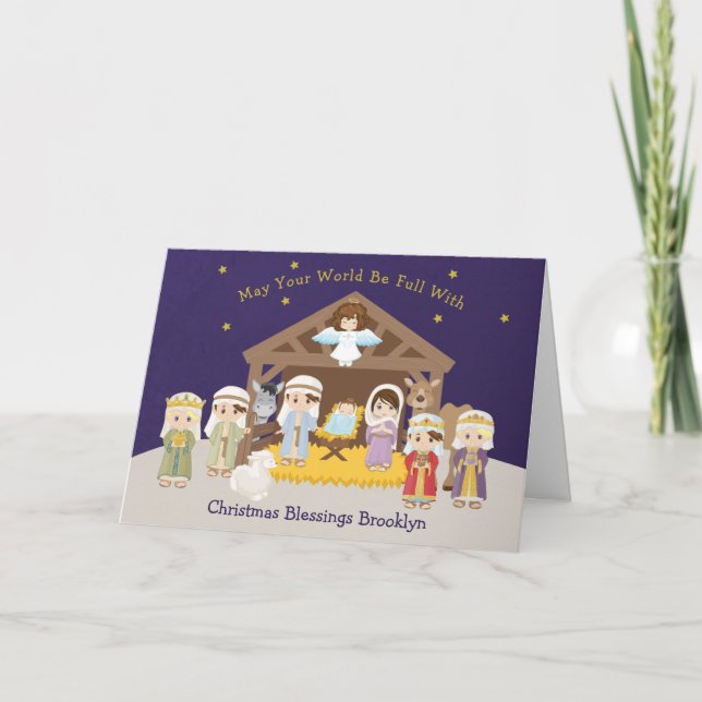 Tarjeta de vacaciones Brunette Nativity Scene (Anverso)