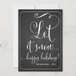 Tarjeta de vacaciones Chalkboard Let It Snow Typog<br><div class="desc">Tarjeta Rustic Chalkboard Let It Snow Holiday Flat Card Personalizable vacaciones / tarjeta de Navidades para dar a tu familia y amigos con un guión caprichoso. Esta tarjeta de vacaciones plana será perfecta para parejas y recién casados. Esto está disponible en una variedad de colores.</div>