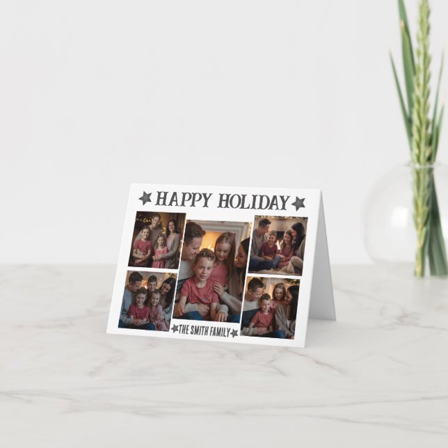 Tarjeta de vacaciones con 5 fotos dobladas en guió (Anverso)