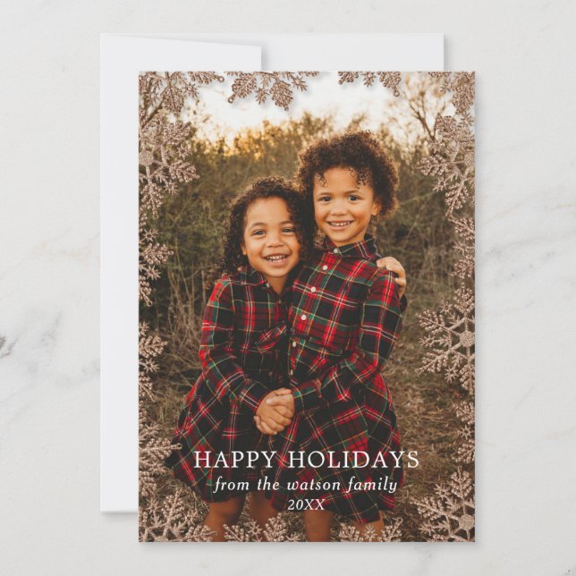 Tarjeta de vacaciones con borde de copo de nieve c (Anverso)