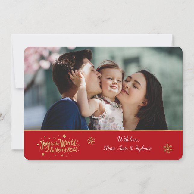 Tarjeta de vacaciones con foto "Alegría al mundo" (Anverso)