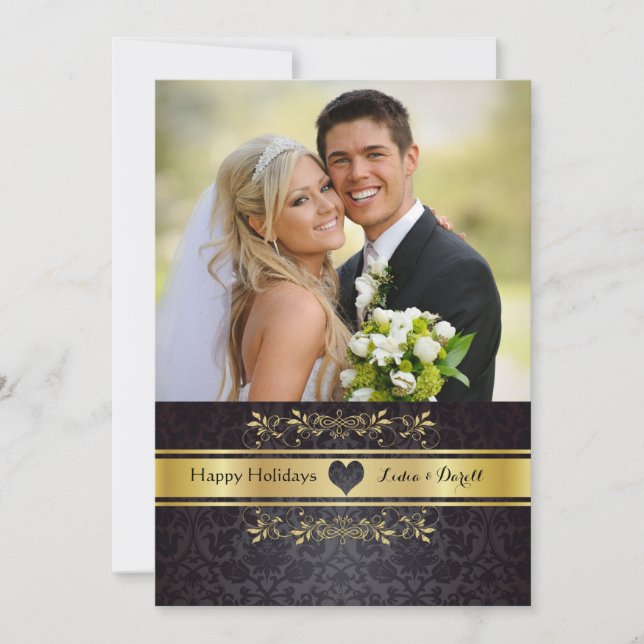 Tarjeta de vacaciones con foto chic dorada (Anverso)