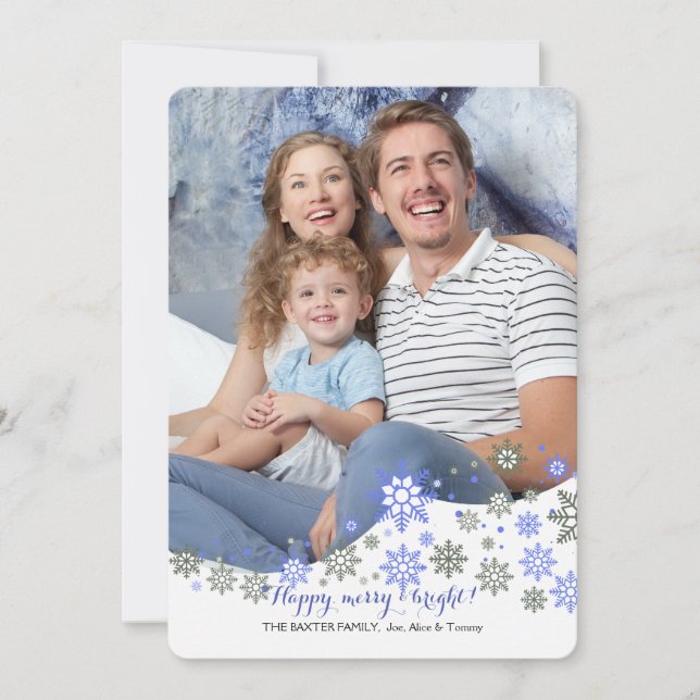 Tarjeta de vacaciones con foto de copos de nieve b (Anverso)