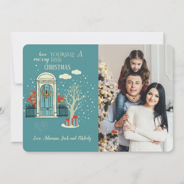 Tarjeta de vacaciones con foto de la puerta princi (Anverso)
