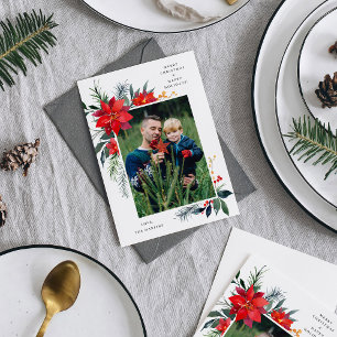Tarjeta de vacaciones con foto de Poinsettia Frame