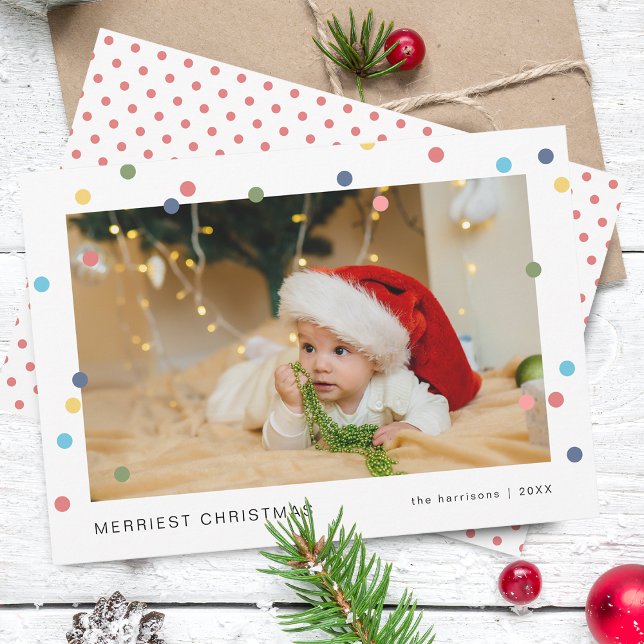 Tarjeta de vacaciones con foto e iluminación moder (Modern Lights Photo Flat Holiday Card)