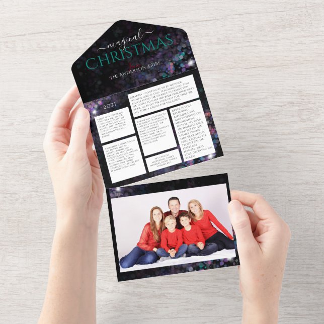 Tarjeta de vacaciones con foto familiar y boletín  (desgarro)