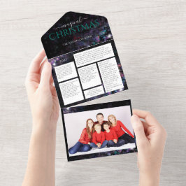 Tarjeta de vacaciones con foto familiar y boletín