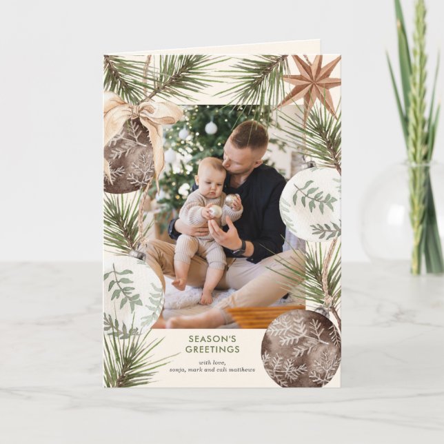 Tarjeta de vacaciones con foto rodeada de adornos (Anverso)