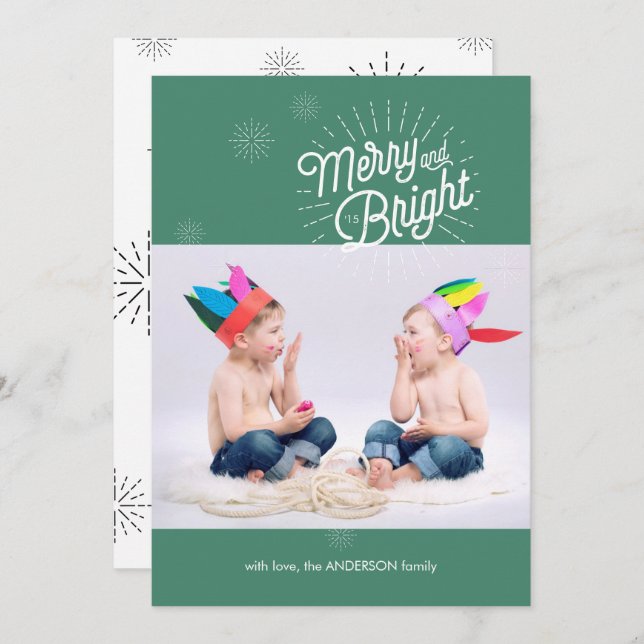 Tarjeta de vacaciones con foto Starburst 1 en verd (Anverso / Reverso)