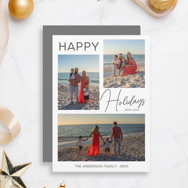 Tarjeta de vacaciones con guión moderno para navid (Christmas Modern Minimalist Photo Collage Holiday Card by MINTIC DESIGN STUDIO)