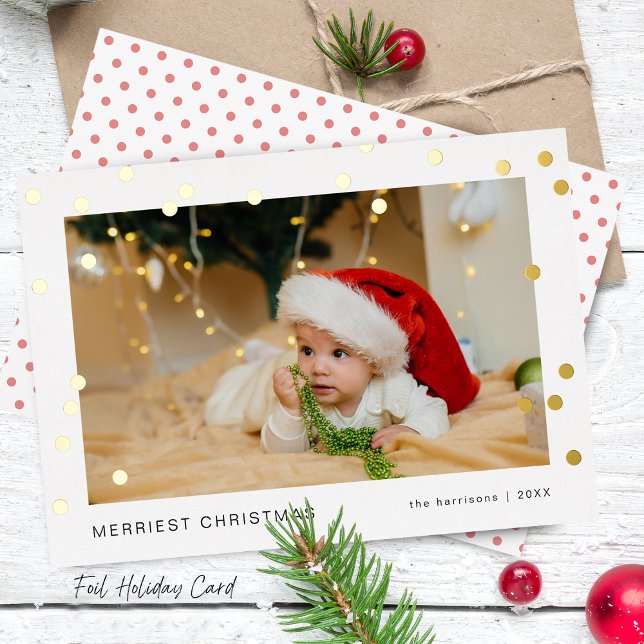 Tarjeta de vacaciones con luces modernas y foto de (Modern Lights Photo Foil Holiday Card)
