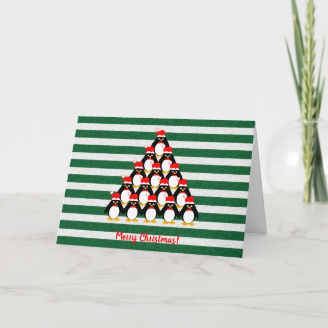 Tarjeta de vacaciones con rayas de árbol de Navida (Anverso)