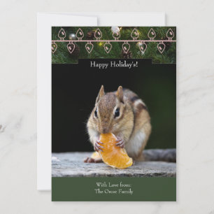 Tarjeta de vacaciones con un Chipmunk con una reba