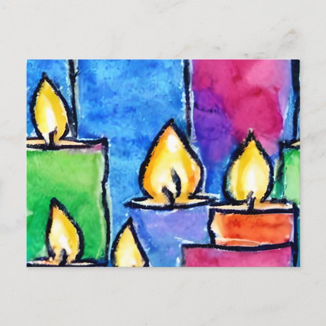 Tarjeta de vacaciones con velas coloridas (Anverso)