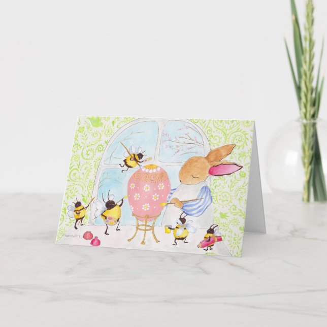 Tarjeta de vacaciones Conejo de Pascua y Abejas (Anverso)