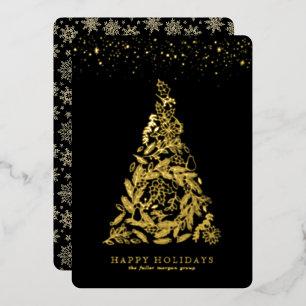 Tarjeta de vacaciones corporativa de árbol dorado