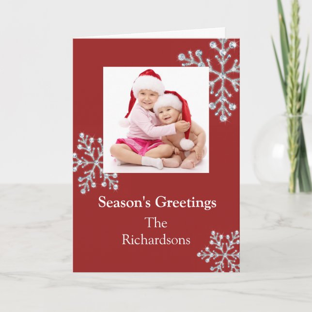 Tarjeta de vacaciones Crystal Snowflake (rojo) (Anverso)