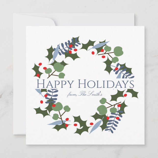 Tarjeta de vacaciones cuadrada de corona de Navida (Anverso)