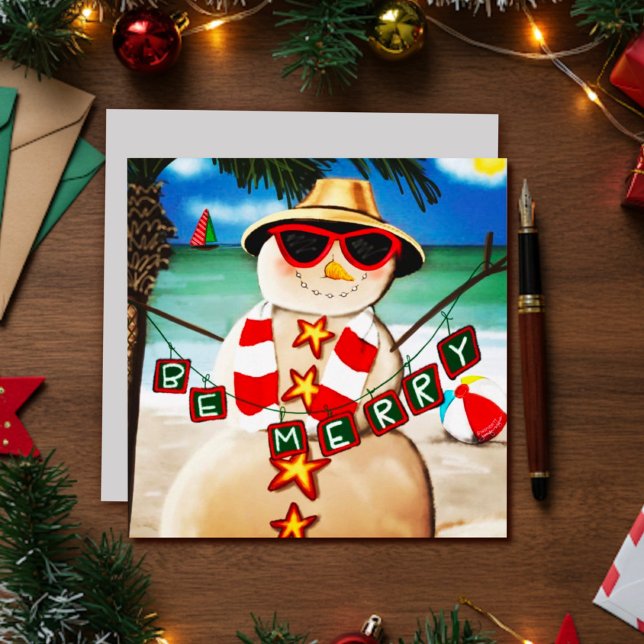Tarjeta de vacaciones Cute Beach Snowman Inespiriv (Subido por el creador)
