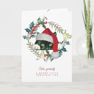 Tarjeta de vacaciones Cute Cat Meowy Navidades