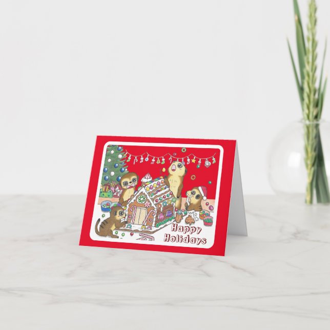 Tarjeta de vacaciones Cute Meerkats Navidades pleg (Anverso)