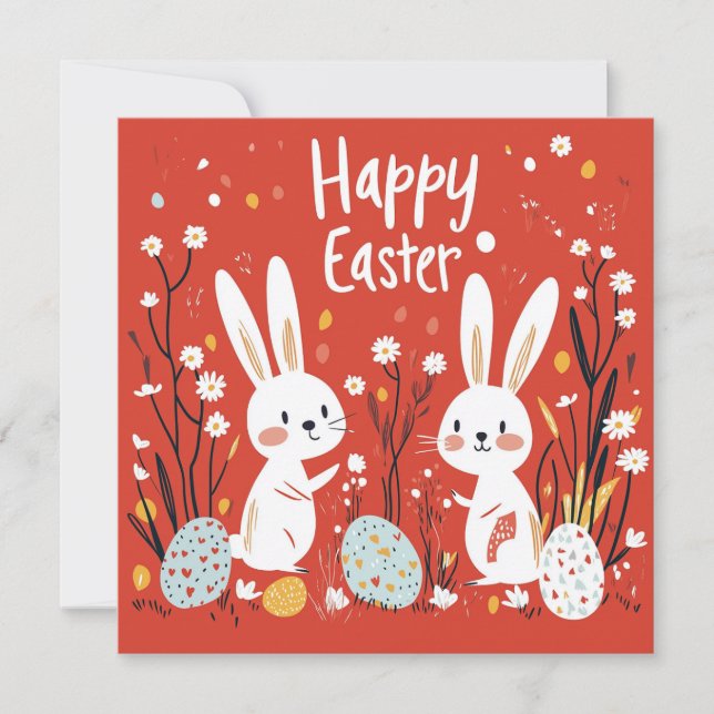 Tarjeta de vacaciones Cute Red Easter con dos cons (Anverso)