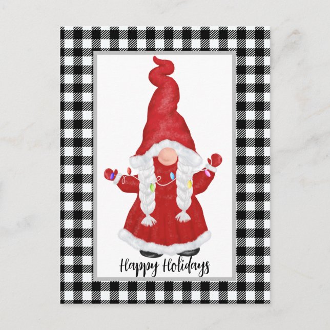 Tarjeta de vacaciones Cute Santa Gnome Personaliza (Anverso)