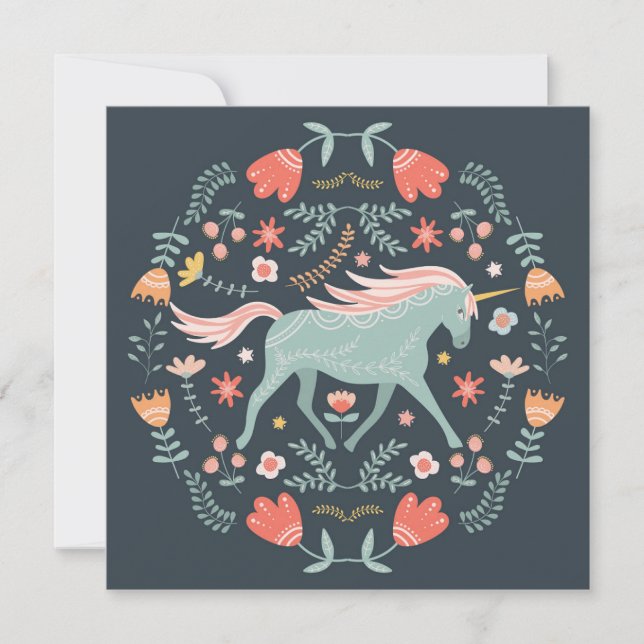 Tarjeta de vacaciones Cute Scandi Unicorn (Anverso)