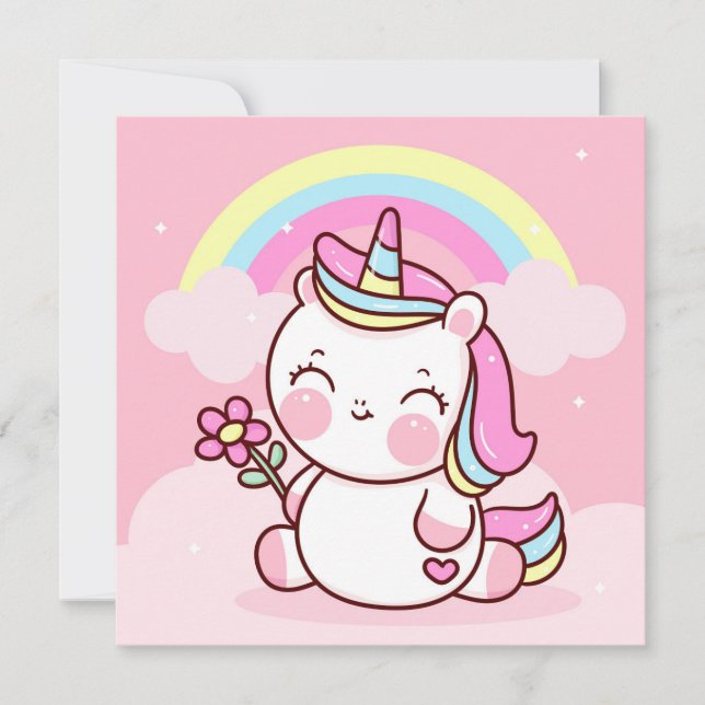 Tarjeta de vacaciones Cute Unicorn (Anverso)