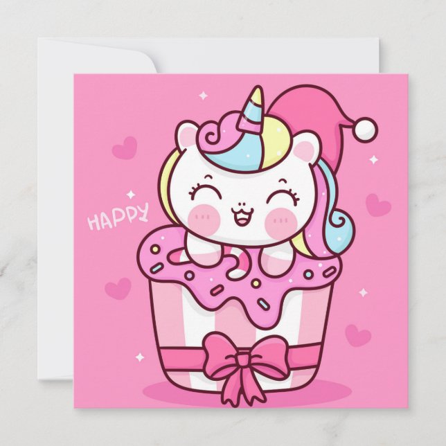 Tarjeta de vacaciones Cute Unicorn (Anverso)